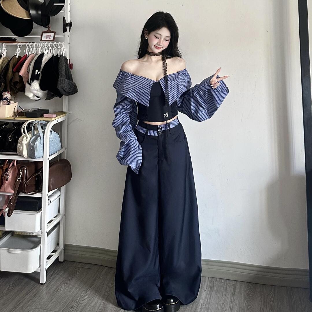 Korean Style Off-Shoulder Pantsuit