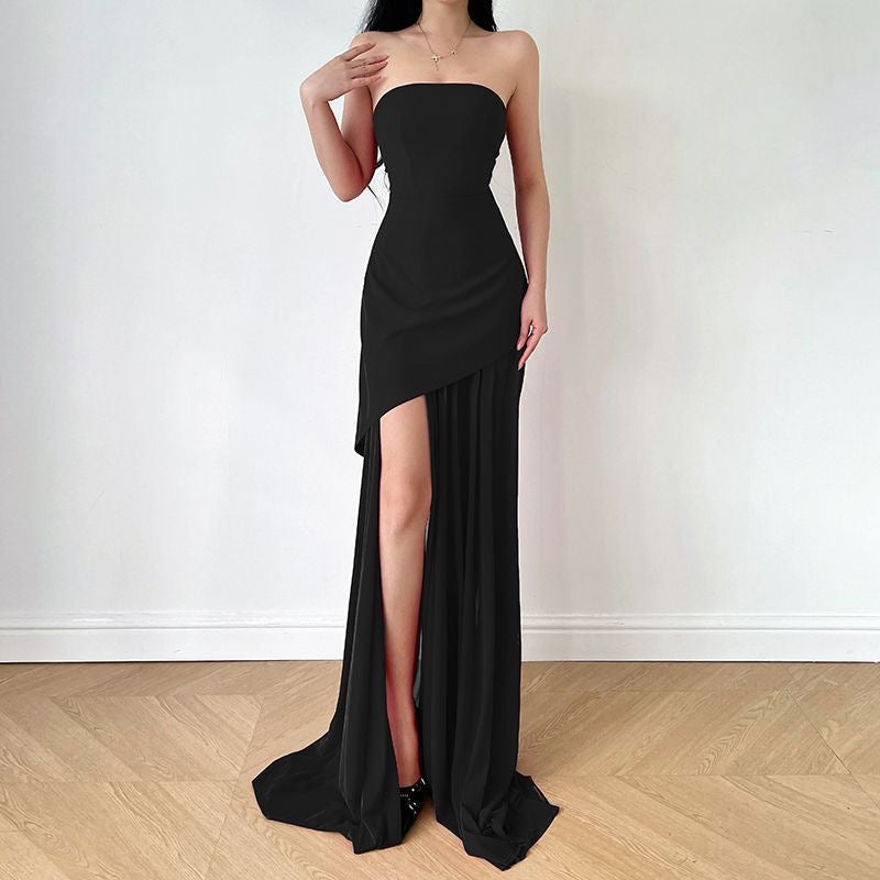 Strapless mesh-paneled dress