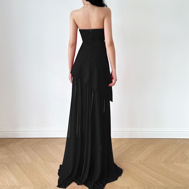 Strapless mesh-paneled dress