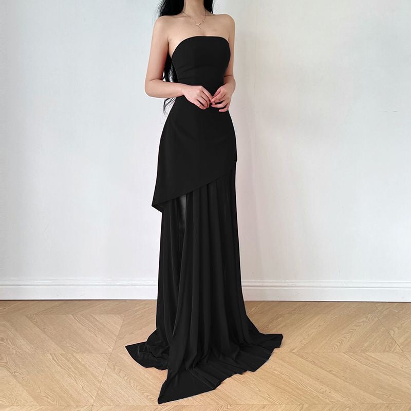 Strapless mesh-paneled dress