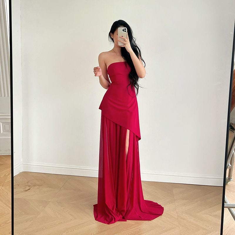 Strapless mesh-paneled dress