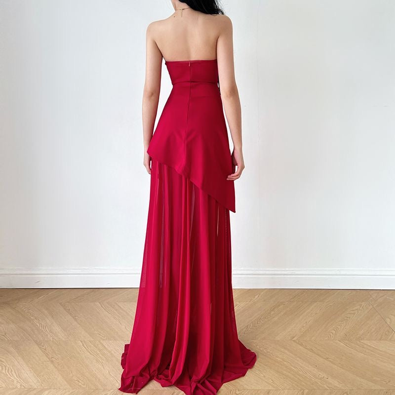 Strapless mesh-paneled dress