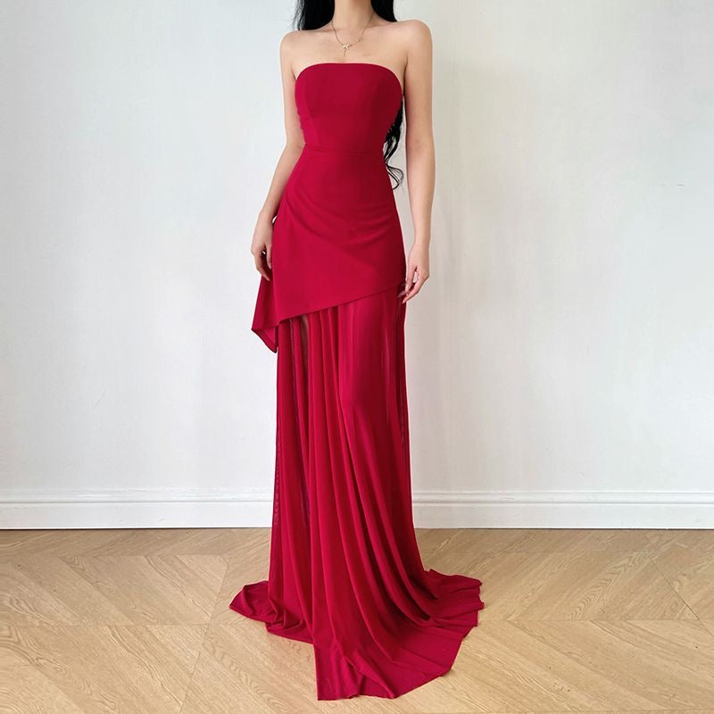 Strapless mesh-paneled dress