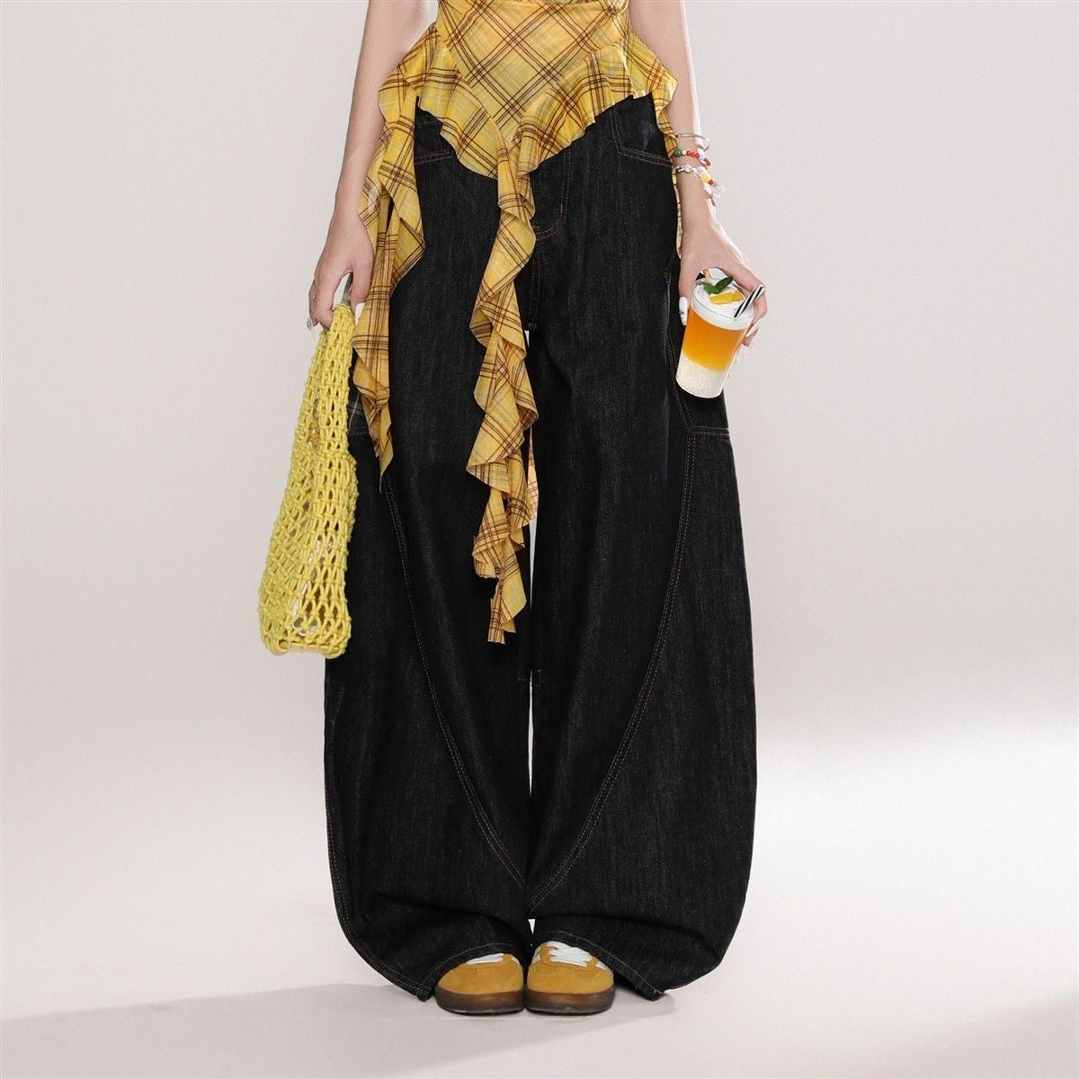 Plaid irregular strapless vest