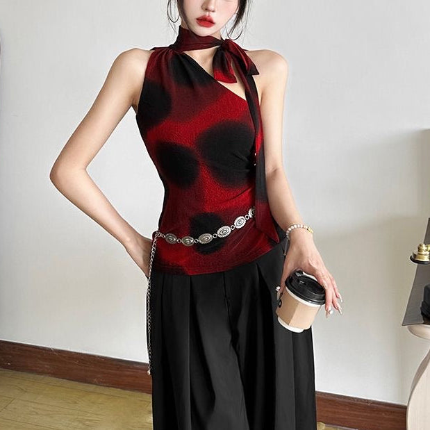 Tie-dye off-shoulder vest