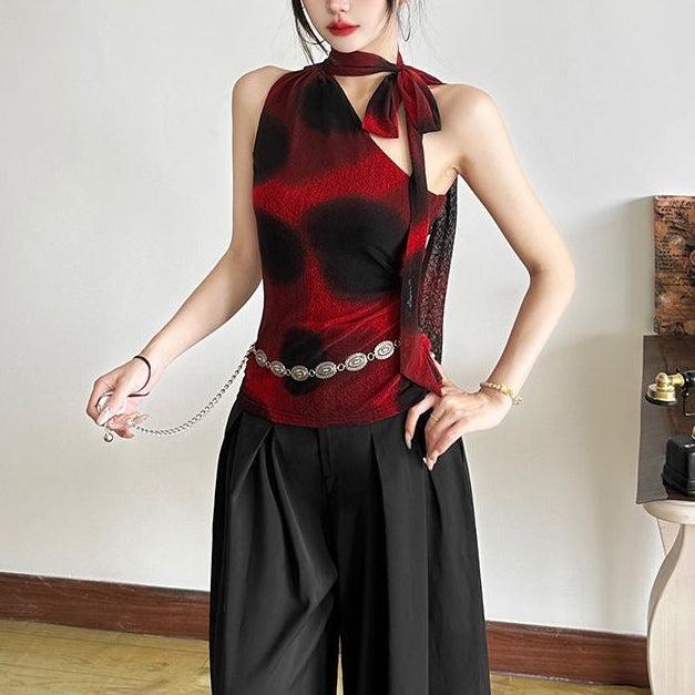 Tie-dye off-shoulder vest