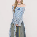 Retro plaid ribbon top