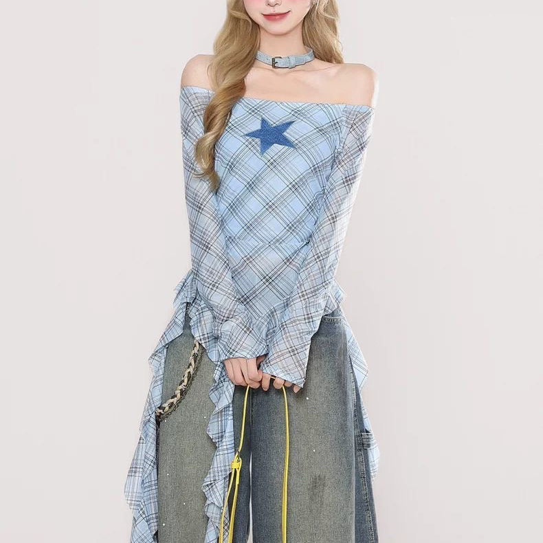 Retro plaid ribbon top