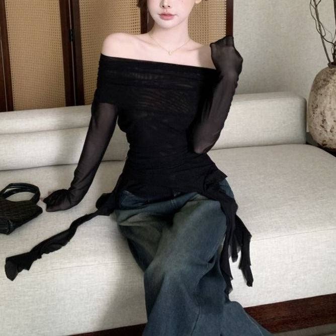 Off-the-shoulder mesh top