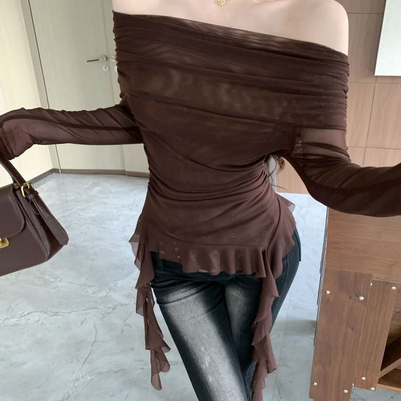 Off-the-shoulder mesh top
