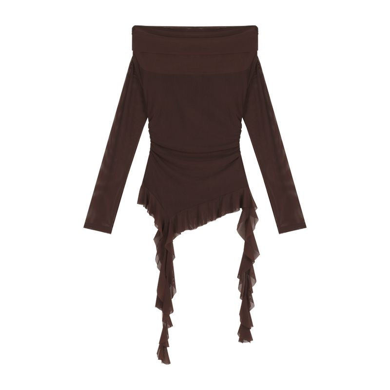 Off-the-shoulder mesh top