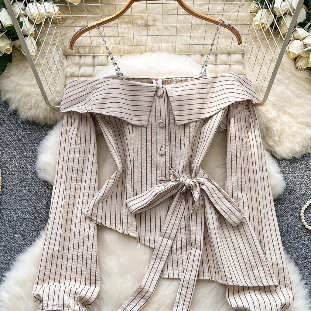Off-the-shoulder striped shirt