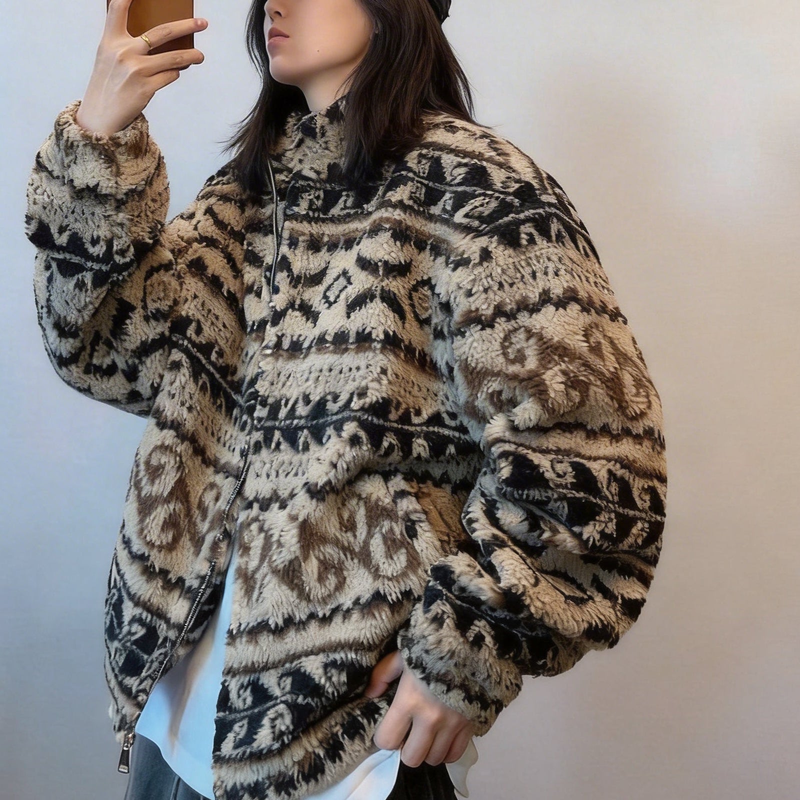 Jacquard lambskin coat