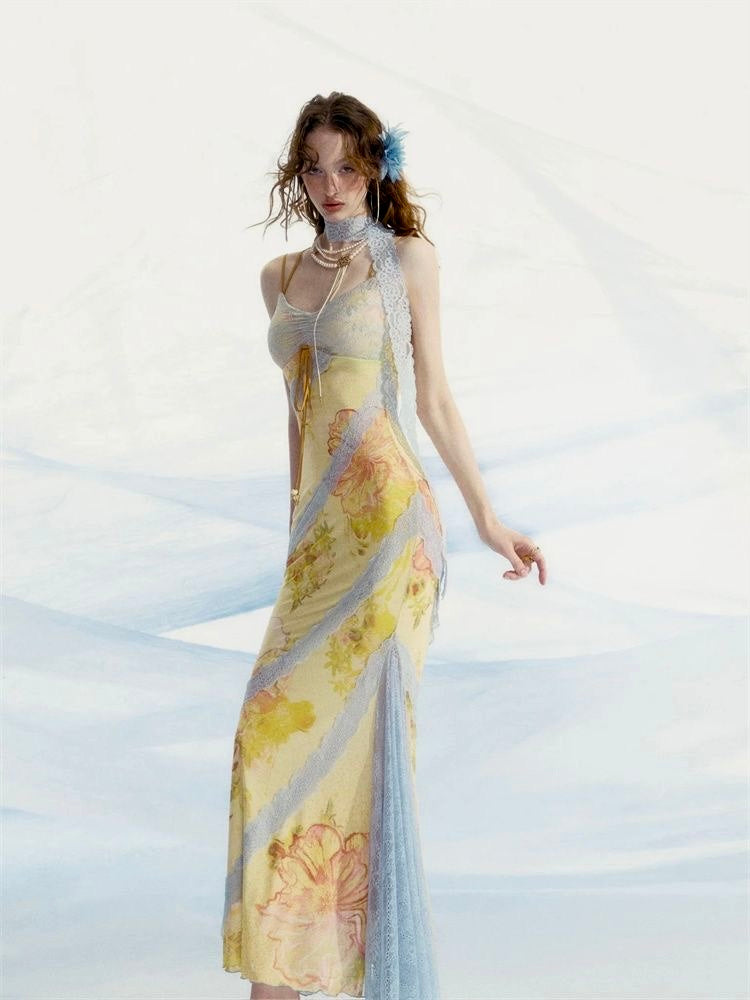 Lace patchwork Floral print dress