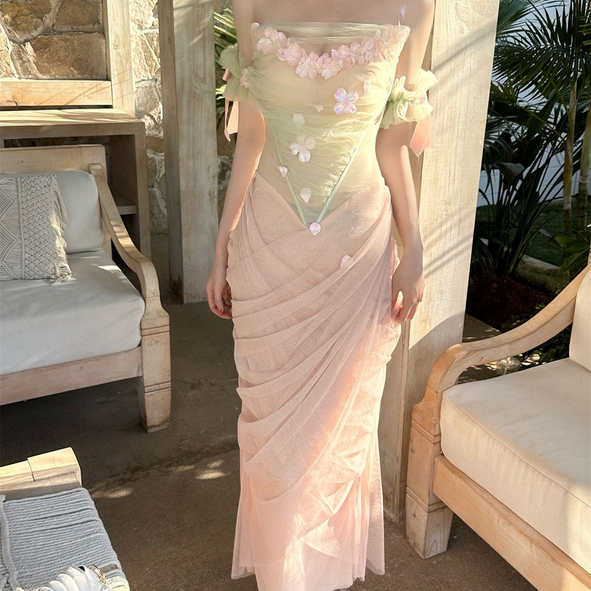 Strapless fishtail gown, fairy dress,