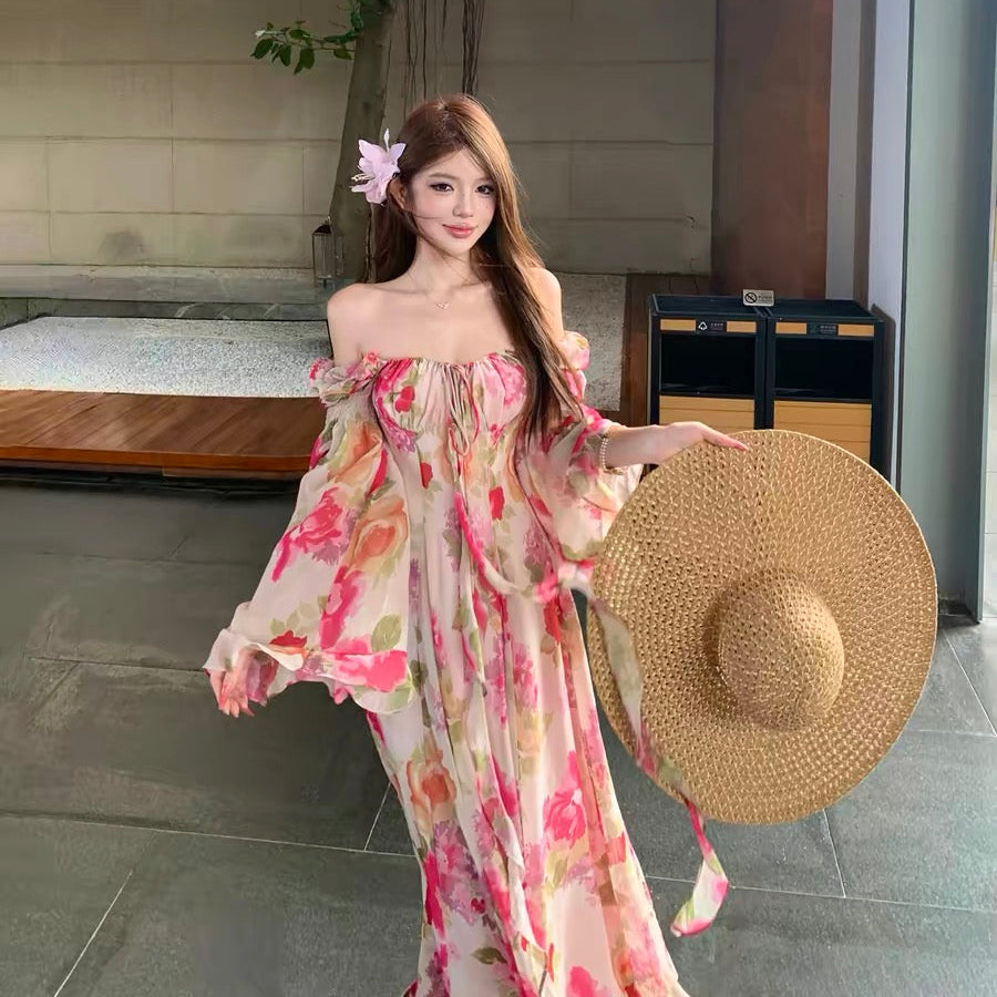 French-style rose print dress