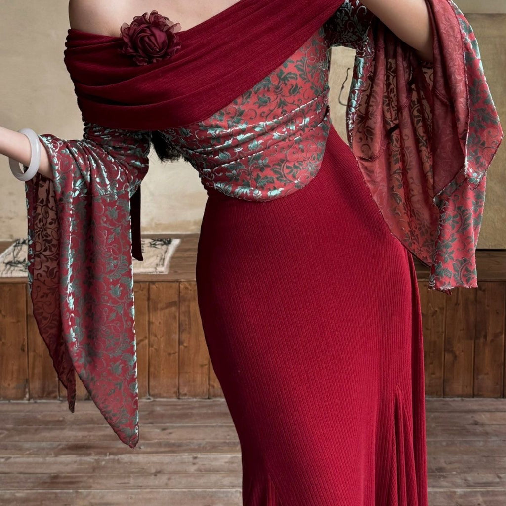 Red color-blocked knit dress
