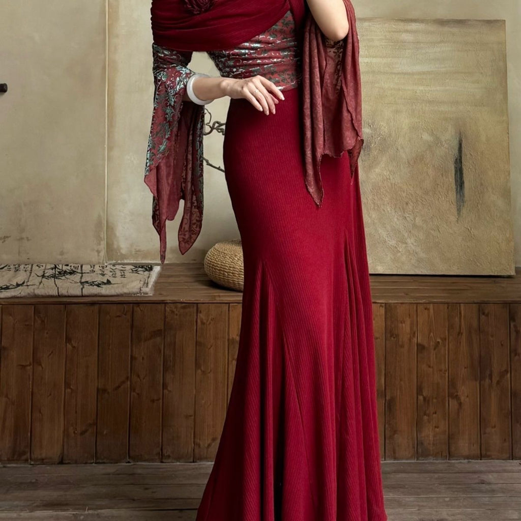 Red color-blocked knit dress