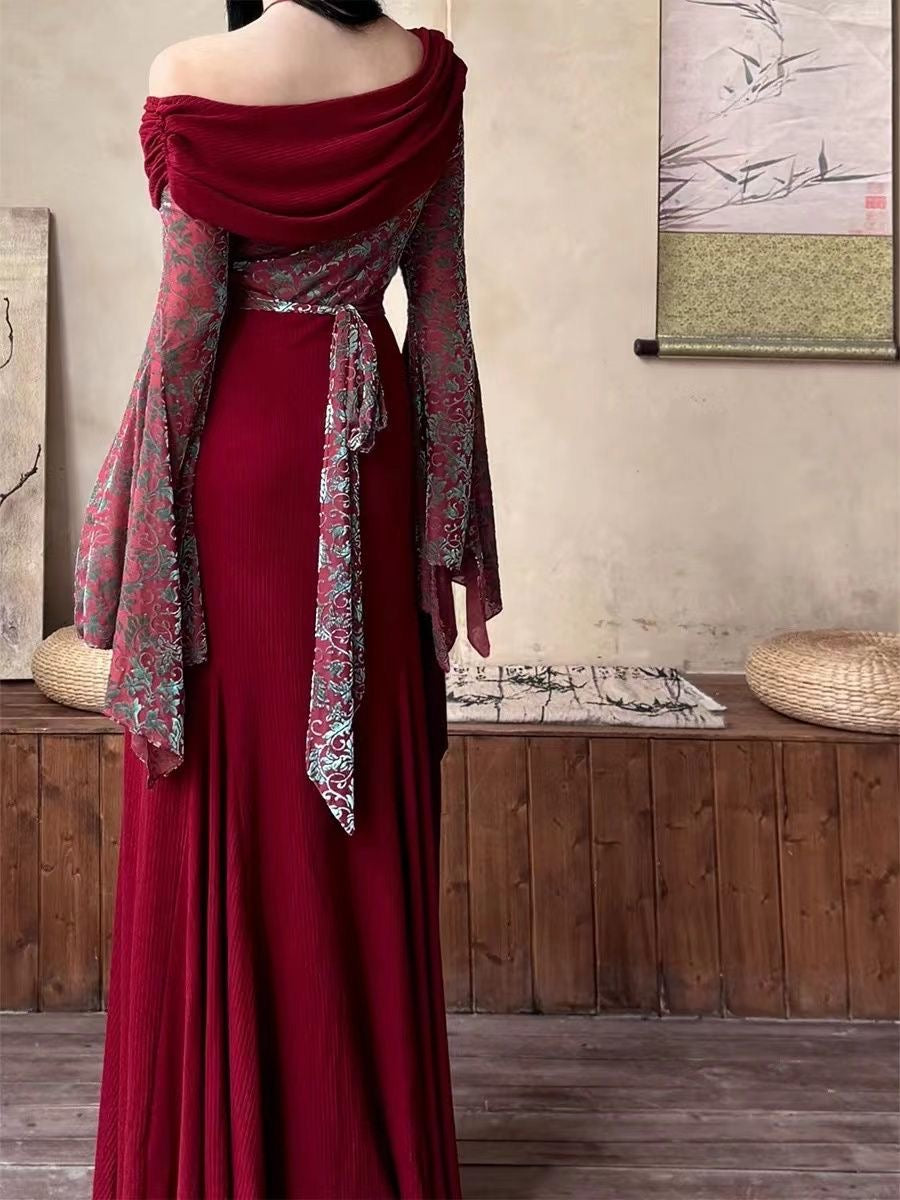 Red color-blocked knit dress