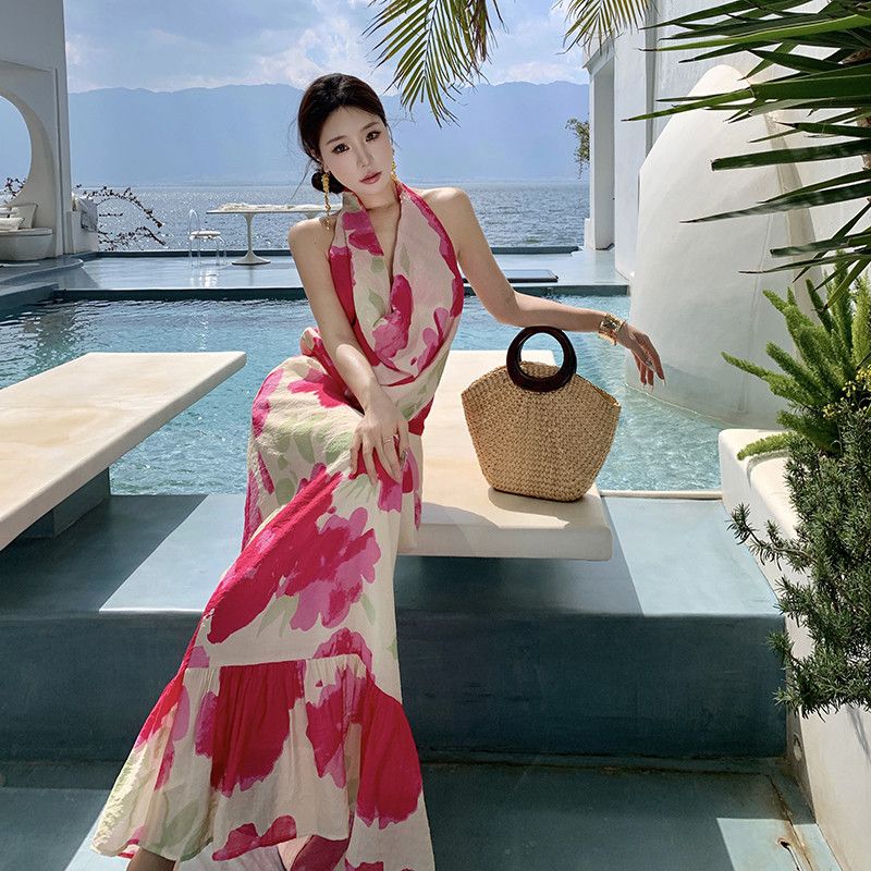 Fuchsia Halter Maxi Dress