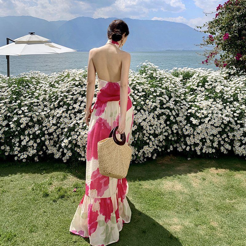 Fuchsia Halter Maxi Dress