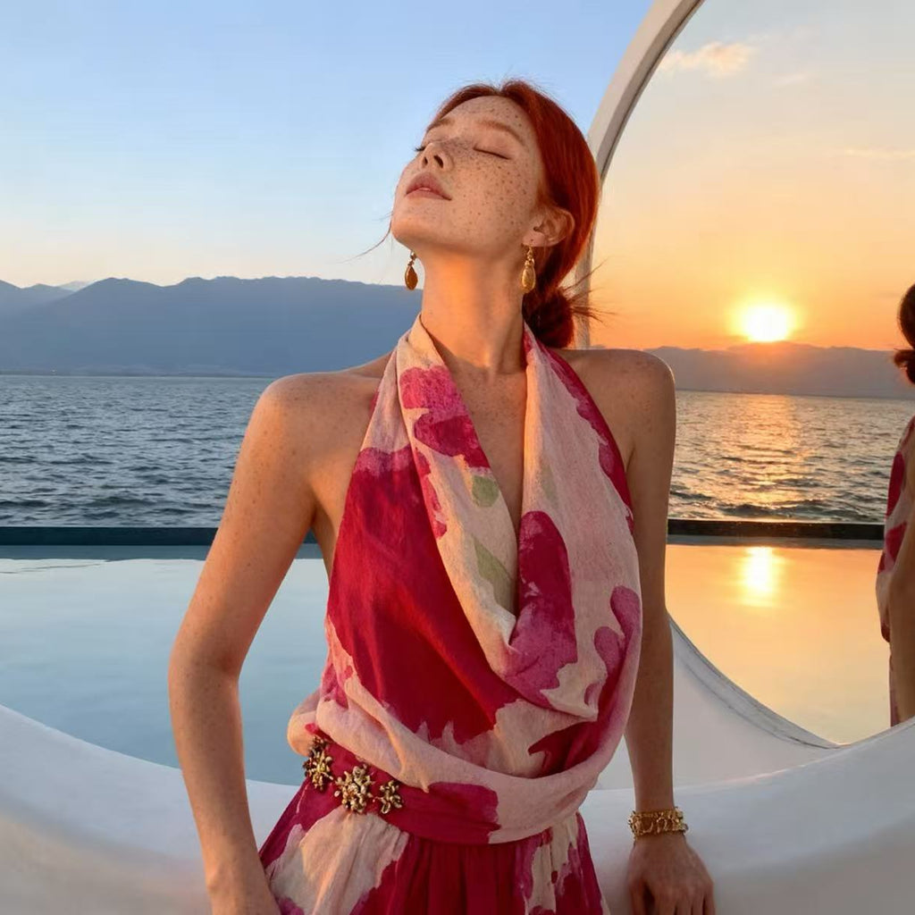 Fuchsia Halter Maxi Dress