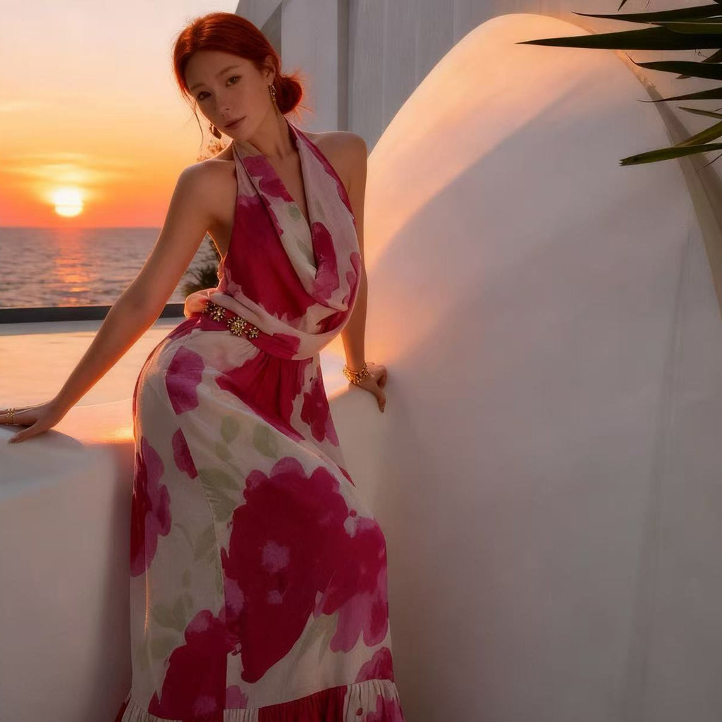 Fuchsia Halter Maxi Dress