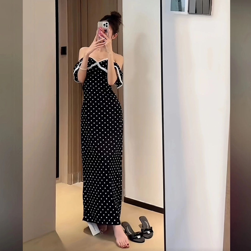 Lace polka dot maxi dress