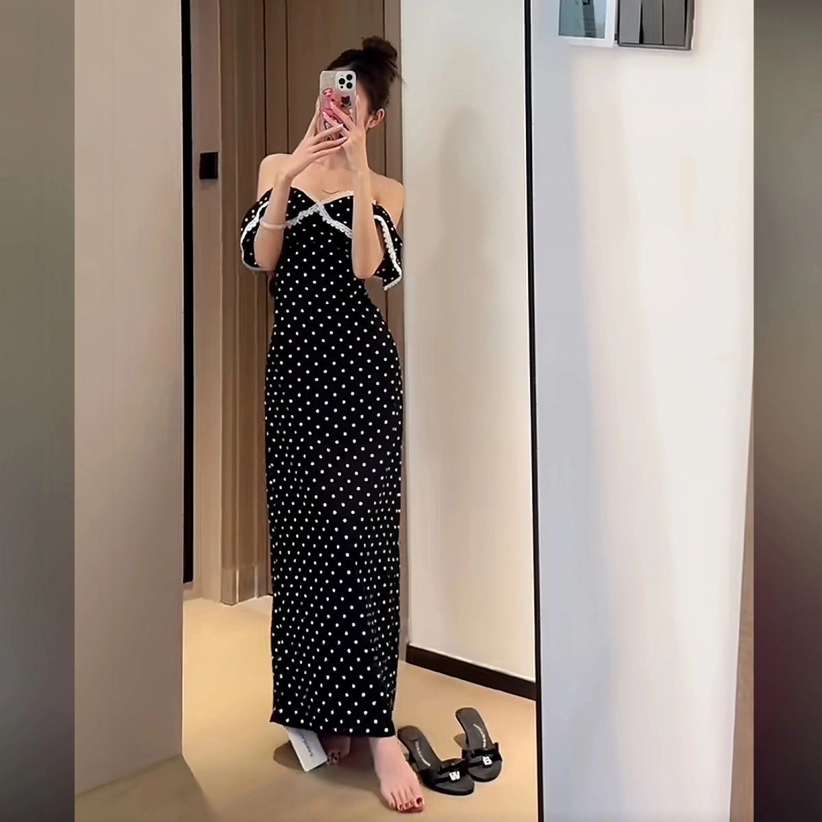 Lace polka dot maxi dress