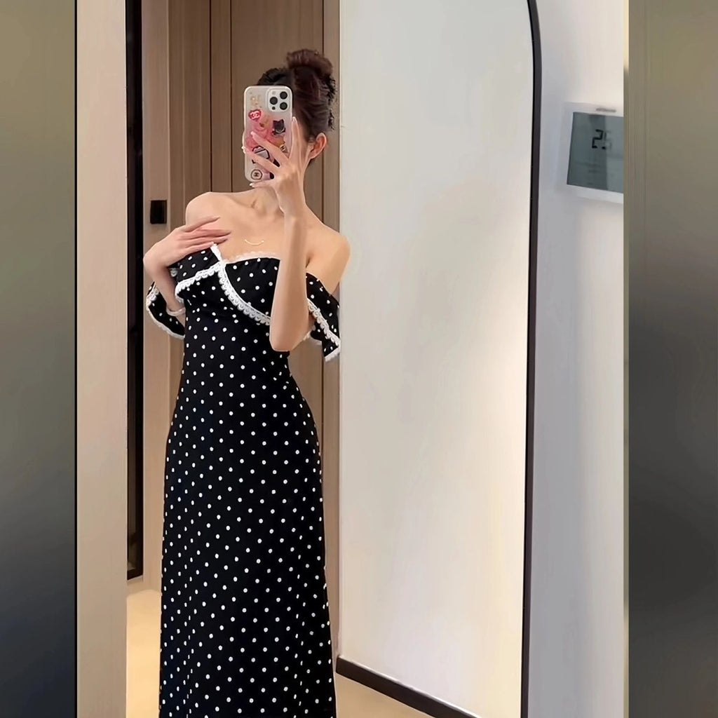 Lace polka dot maxi dress