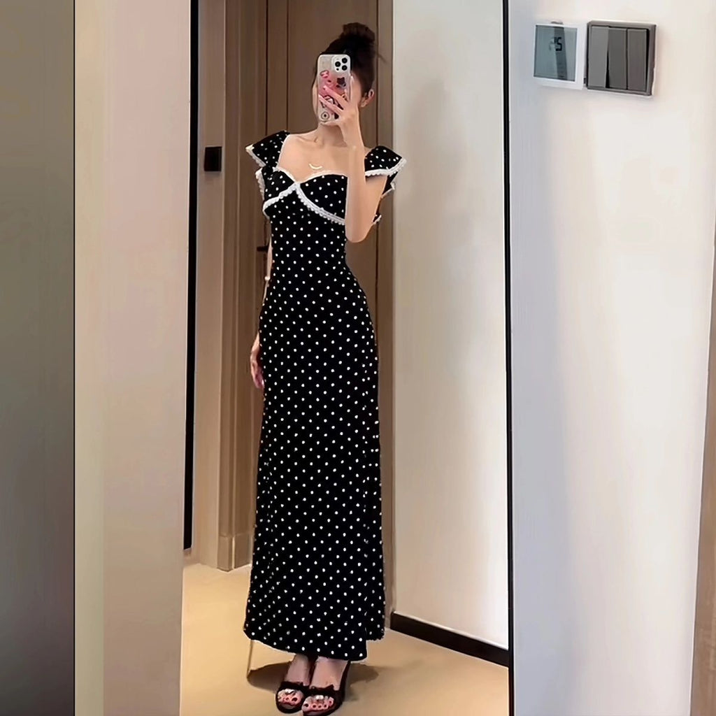 Lace polka dot maxi dress