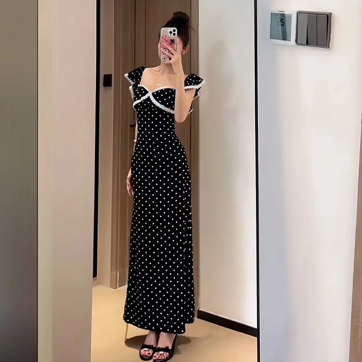 Lace polka dot maxi dress