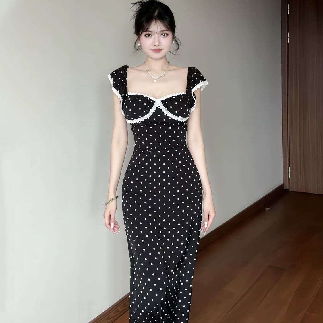 Lace polka dot maxi dress