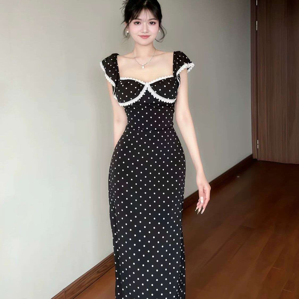 Lace polka dot maxi dress