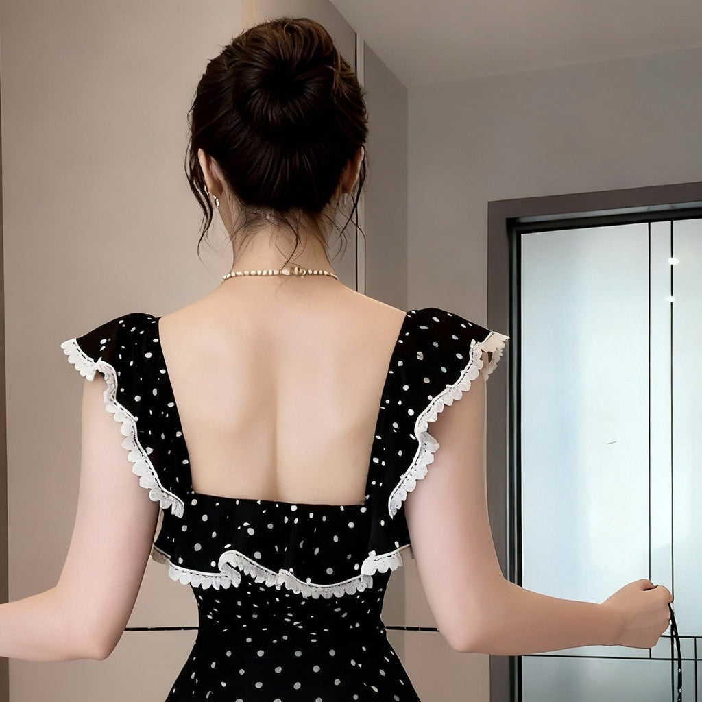 Lace polka dot maxi dress