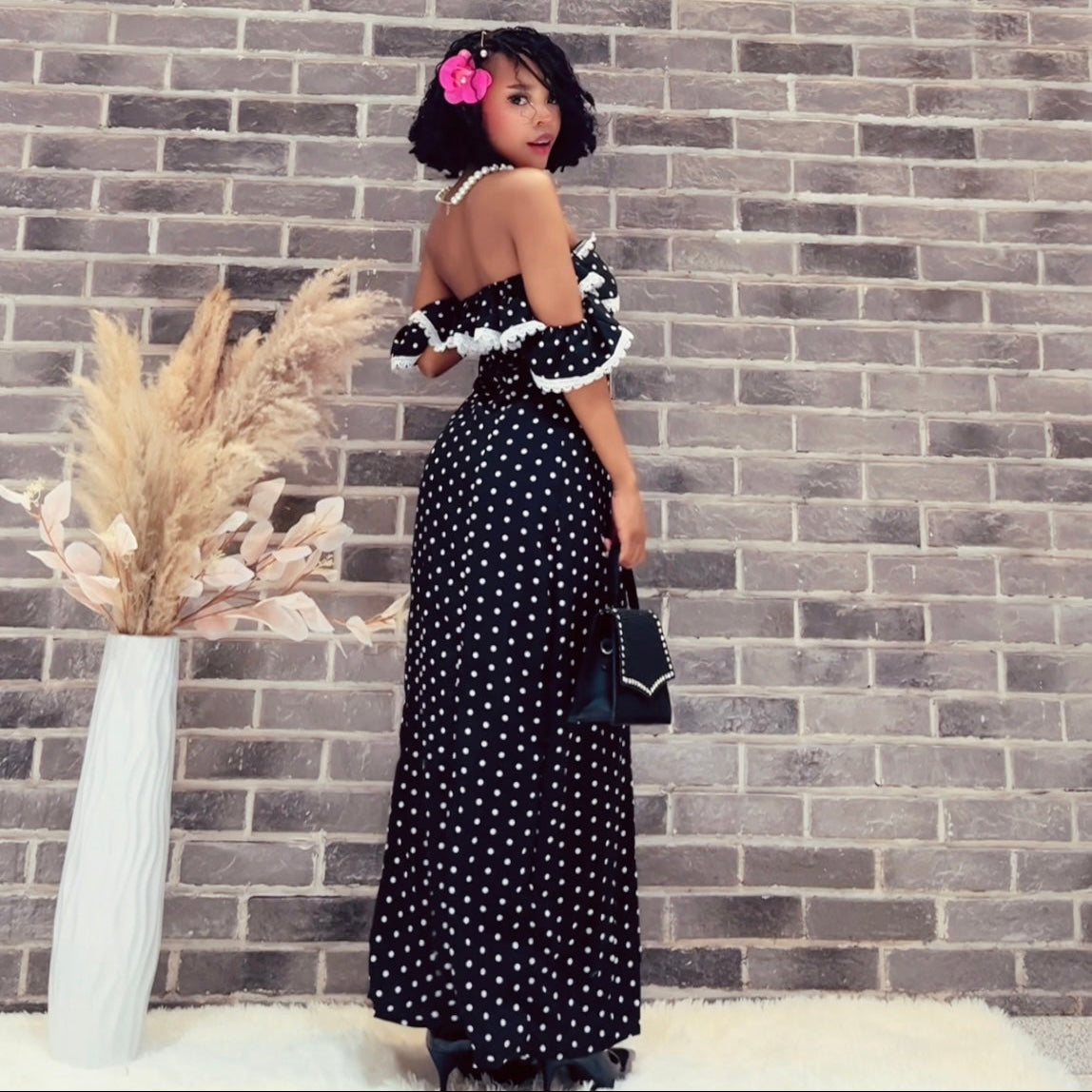 Lace polka dot maxi dress
