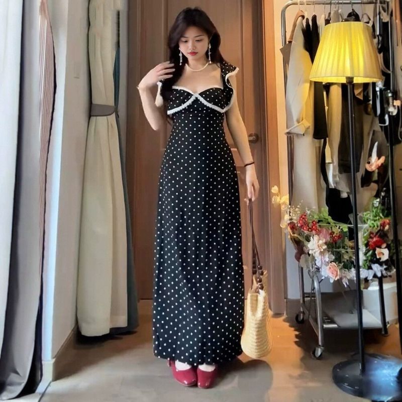 Lace polka dot maxi dress