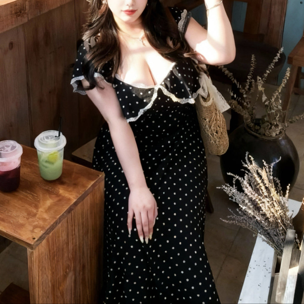 Lace polka dot maxi dress