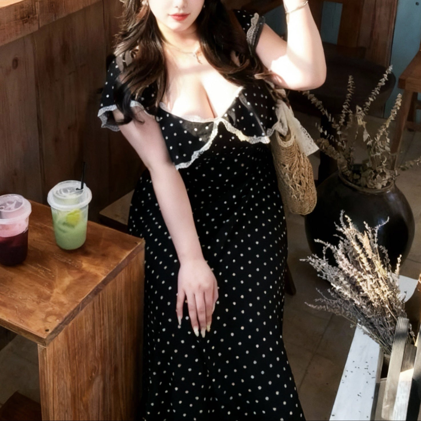 Lace polka dot maxi dress