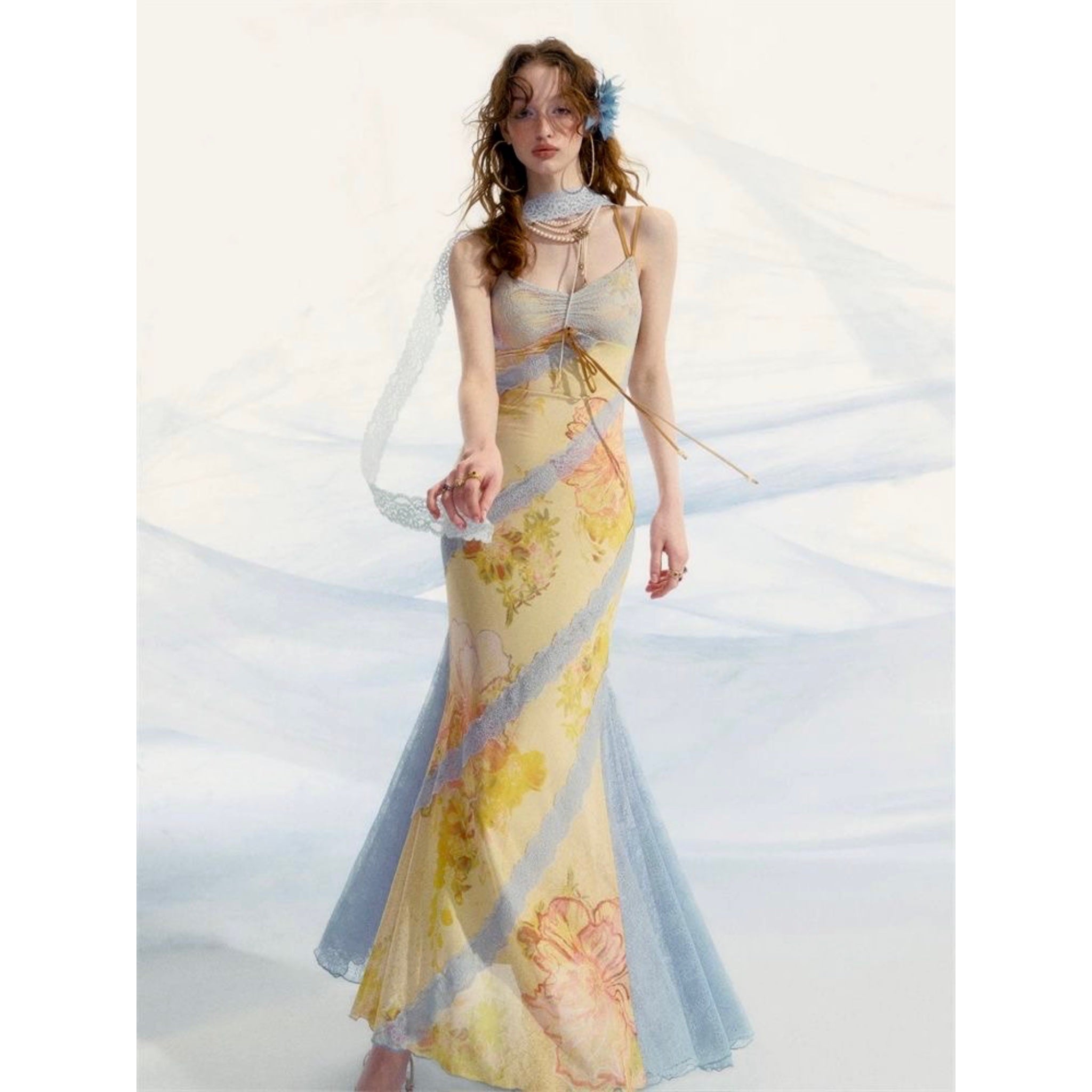 Lace patchwork Floral print dress