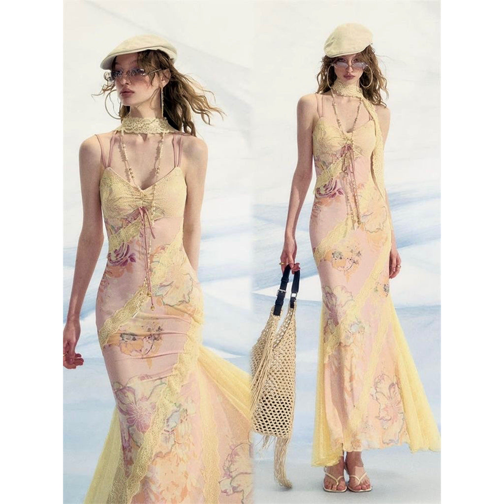 Lace patchwork Floral print dress