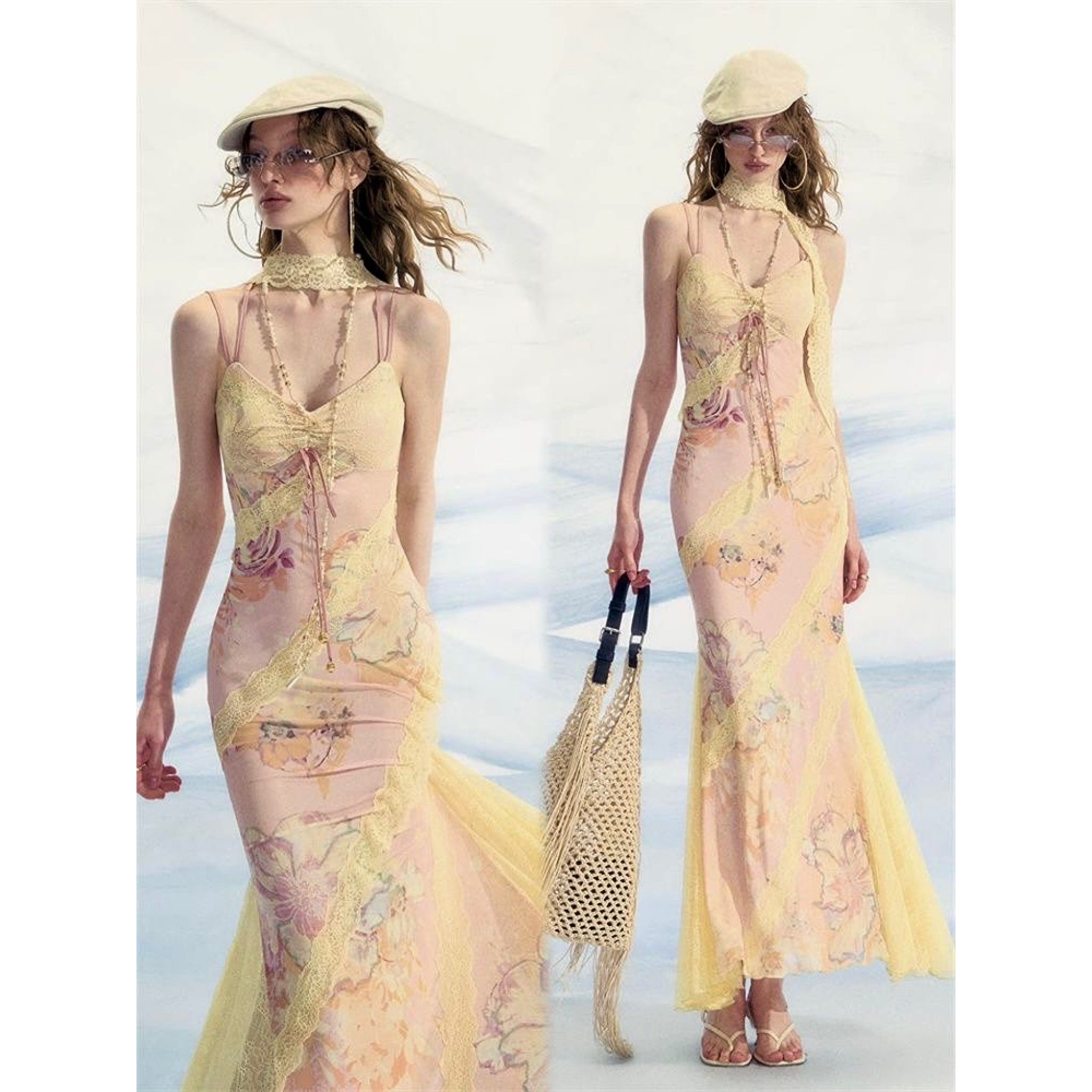 Lace patchwork Floral print dress