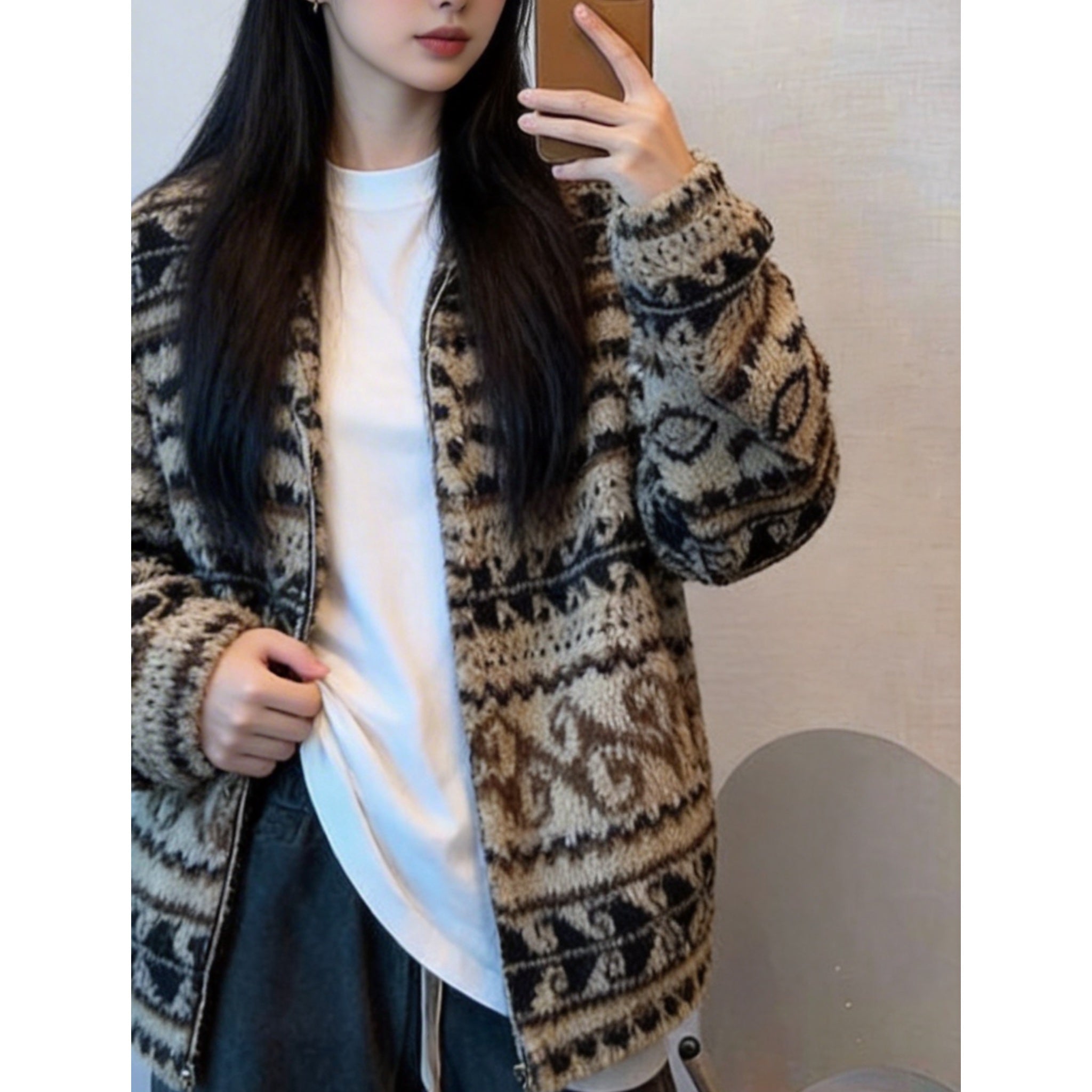 Jacquard lambskin coat