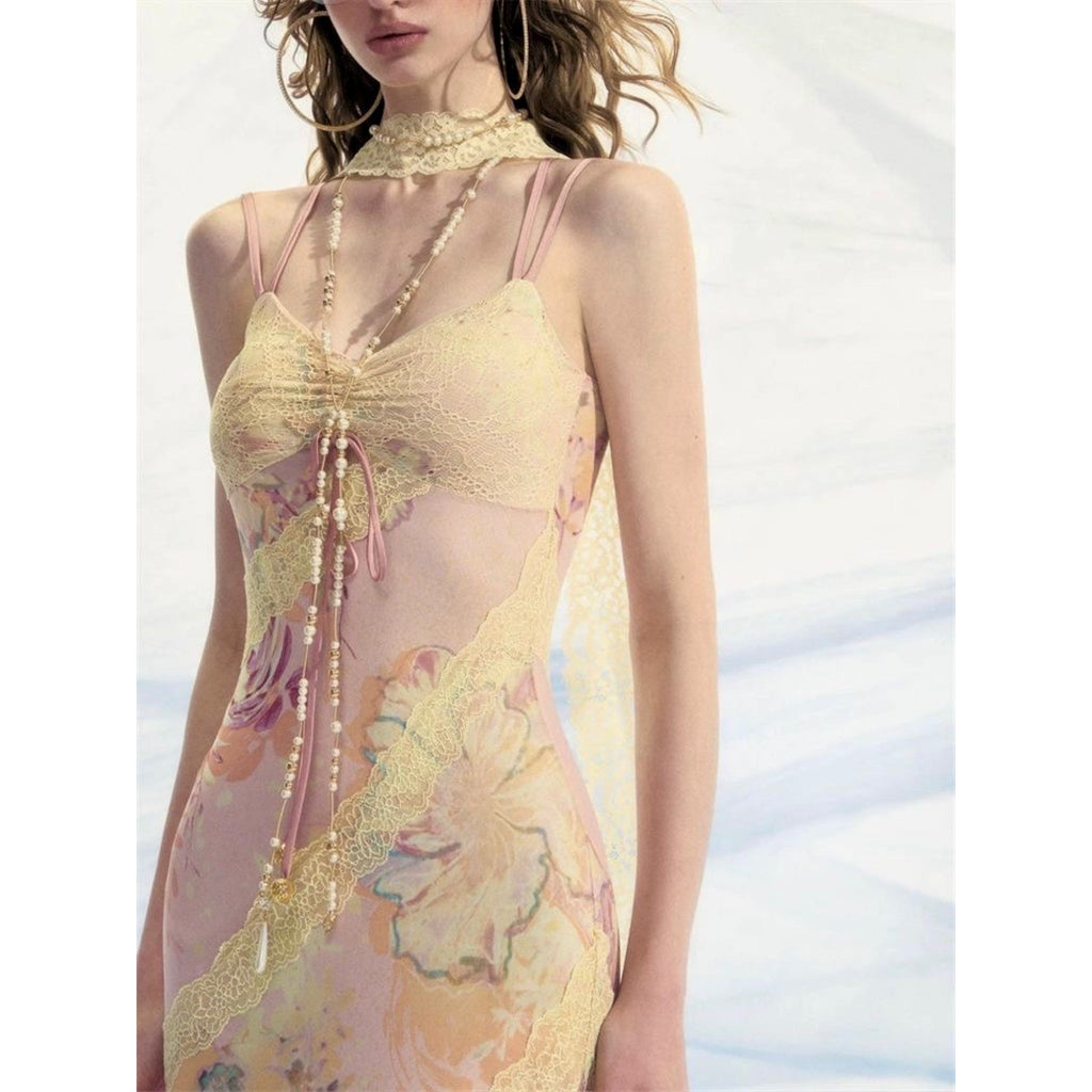 Lace patchwork Floral print dress
