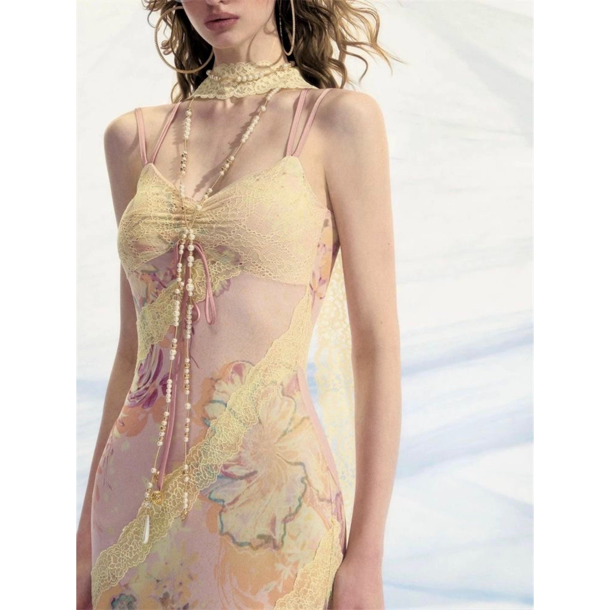 Lace patchwork Floral print dress