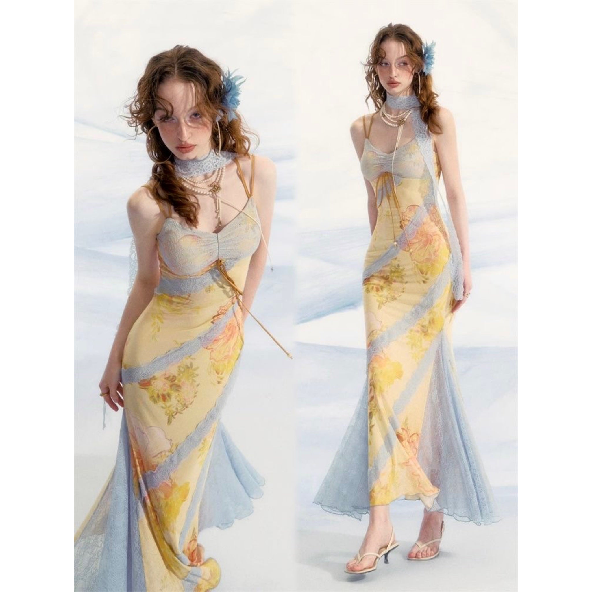 Lace patchwork Floral print dress