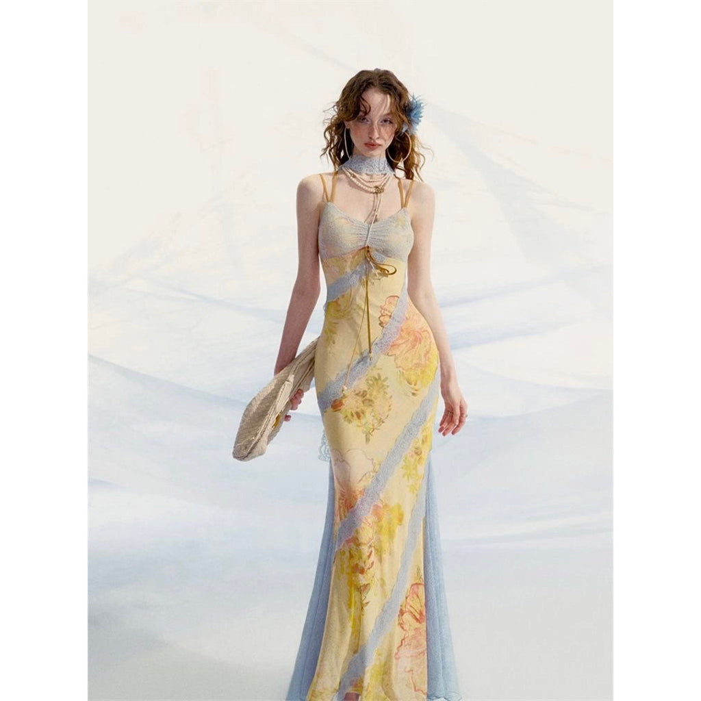 Lace patchwork Floral print dress