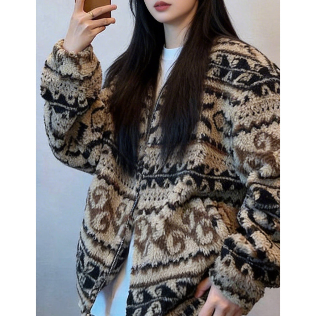 Jacquard lambskin coat