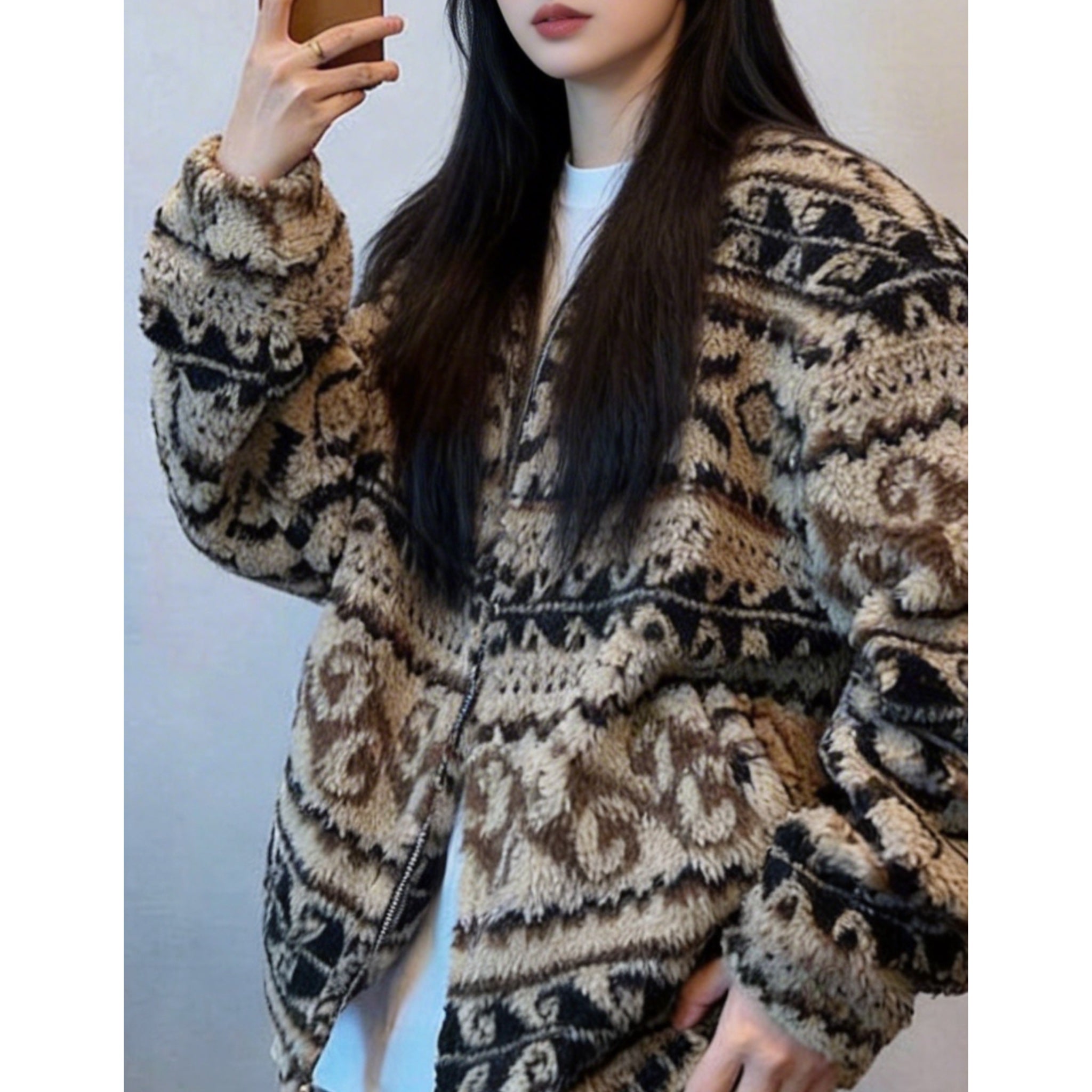 Jacquard lambskin coat